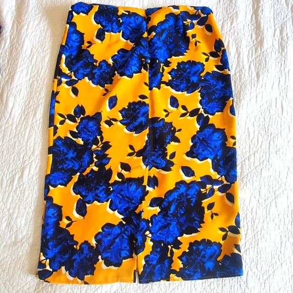 Who What Where Pencil Skirt Color Size 14 Royal Blue & Gold - Picture 4 of 4